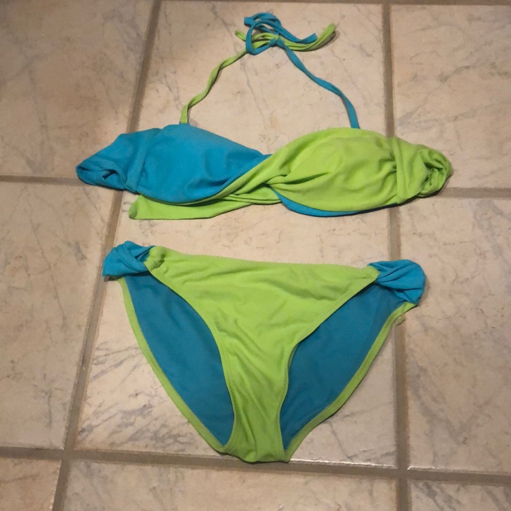 Blue and green Bandeau Bikini set